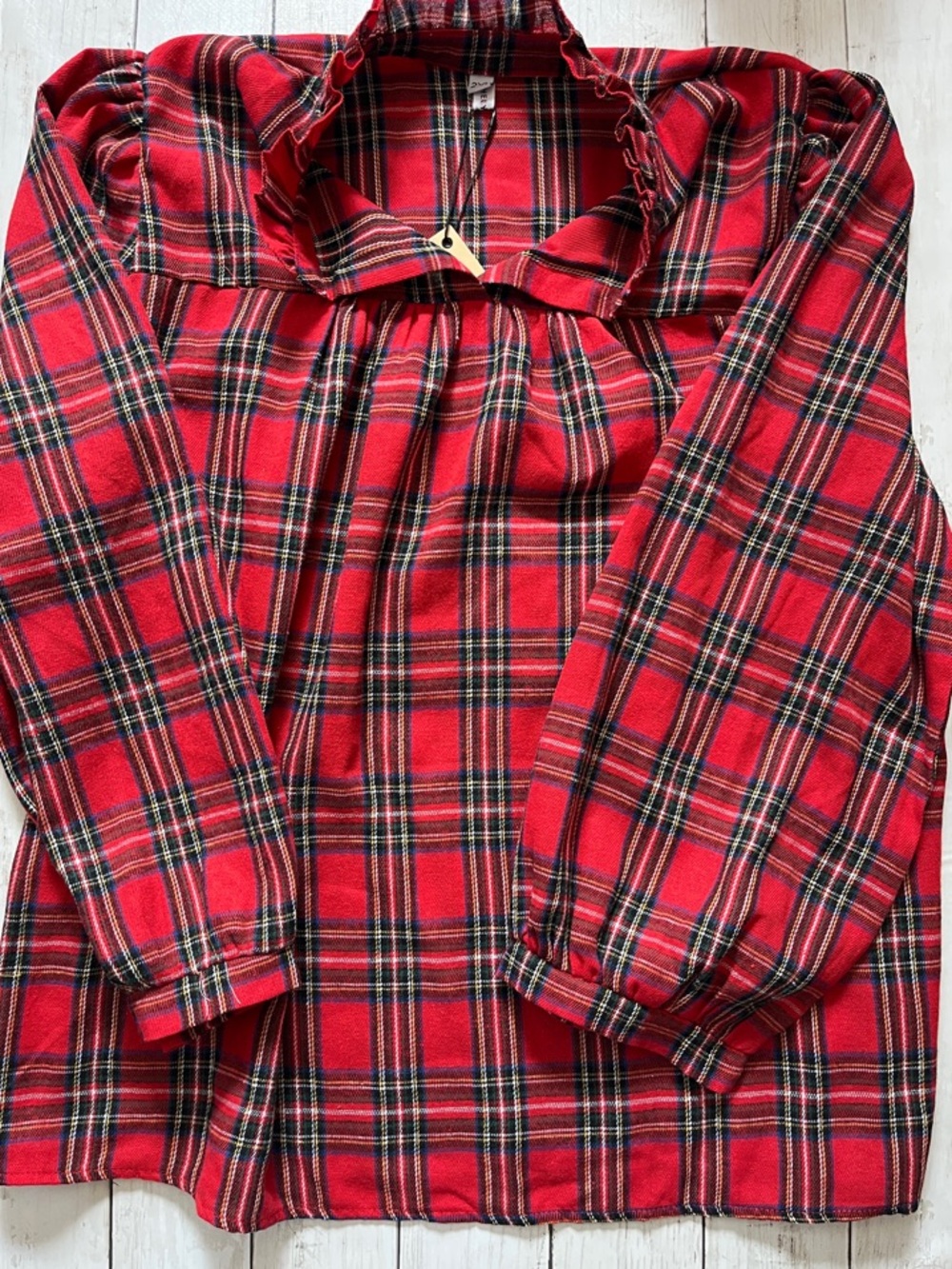 adidas Red Plaid Ruffled Collar Button-Up Top